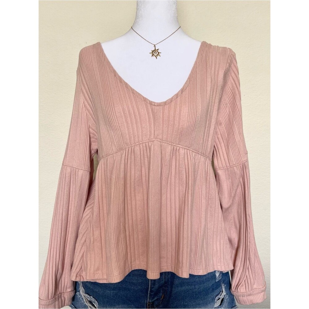Y2K Babydoll Long Sleeve Top - Soft Peach Color - Elena Gilbert Core - Size XS